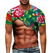 QIPOPIQ Men's Short Sleeve Round Neck Shirts Men's Funny Pattern Hawaiian Shirt Fashion Floral Printed Fashion Fitness T-Shirt Gift for Father & Him 2023 Clearance Green 3XL