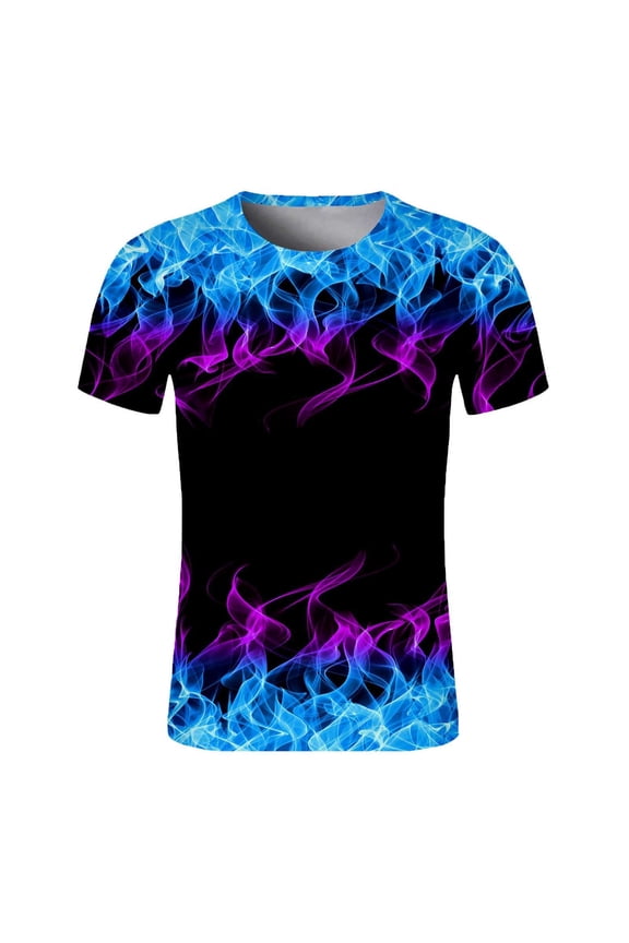 Men's Short Sleeve Round Neck Shirts Men 3D Fire Pattern Graphic Tees Summer 3D Digital Printed Pullover Fitness Sports T Shirt Tees Shirt Gift for Father & Him 2023 Clearance Blue 4XL