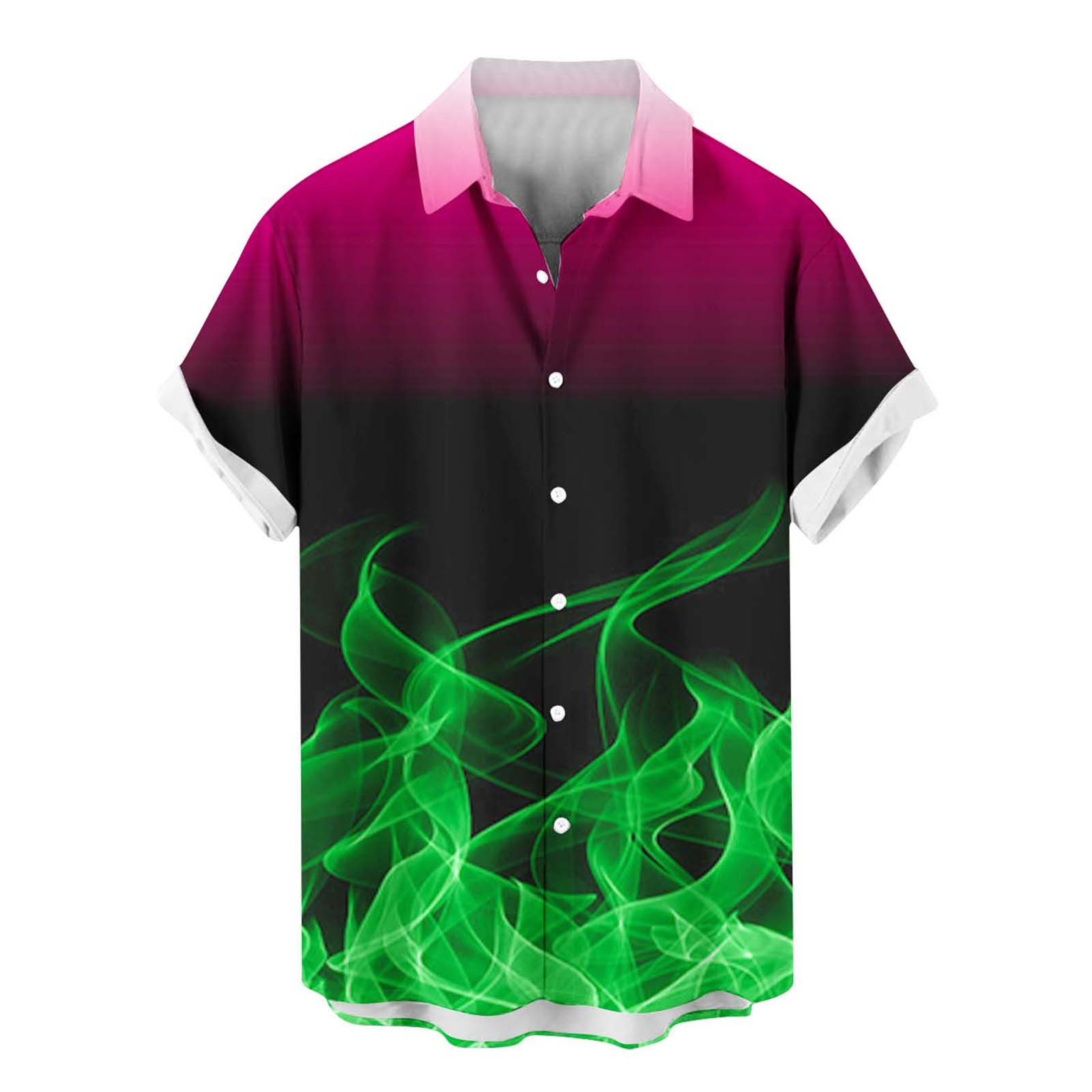 QIPOPIQ Men's Short Sleeve Turndown Collar Shirts Men 3D Fire Pattern Hawaiian Shirt Summer Fashion Printed Have Pockets Button Shirt Tops Tees Shirt Gift for Father & Him 2023 Deals Green XL - image 1 of 4