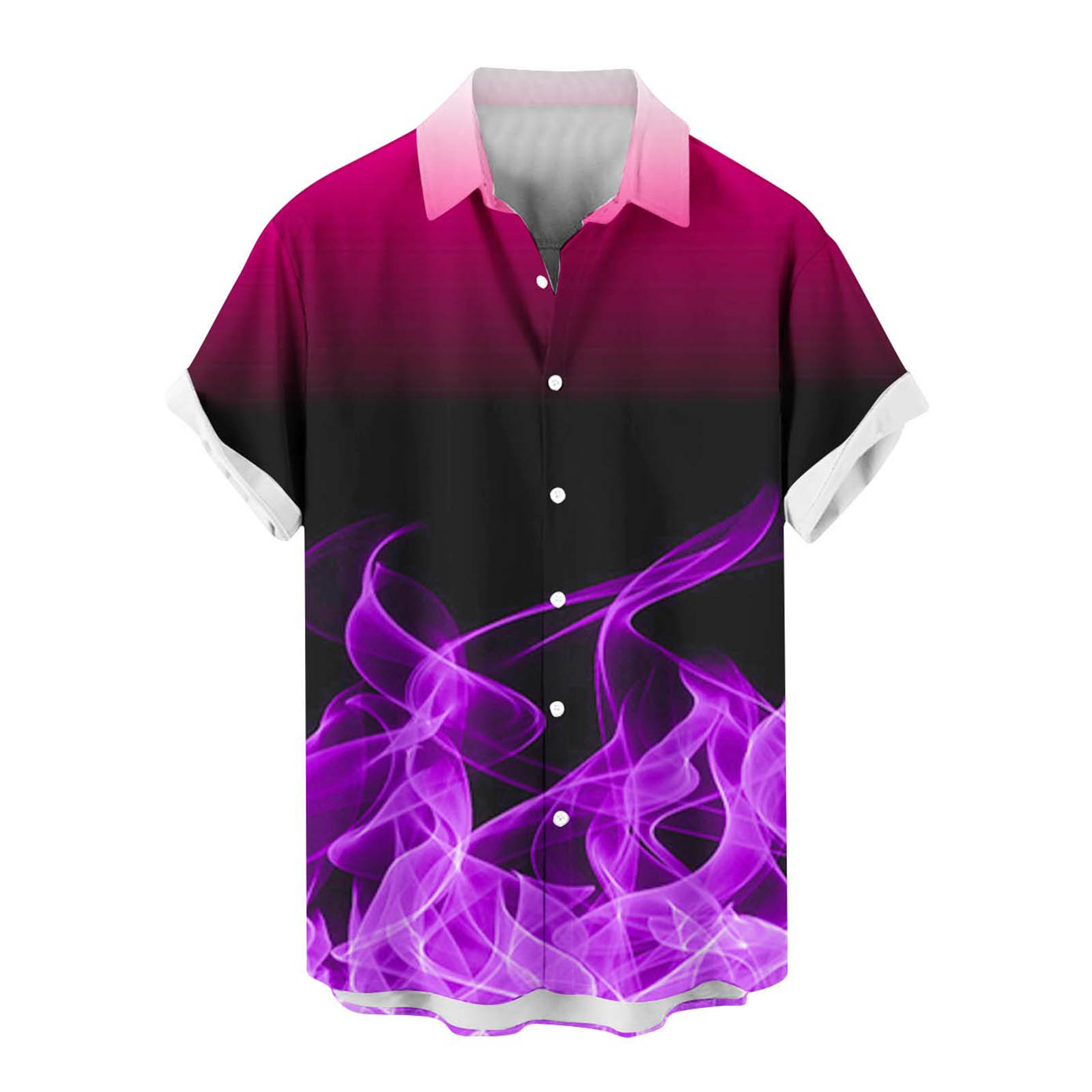 QIPOPIQ Men's Short Sleeve Turndown Collar Shirts Men 3D Fire Pattern Hawaiian Shirt Summer Fashion Printed Have Pockets Button Shirt Tops Tees Shirt Gift for Father & Him 2023 Deals Purple M - image 1 of 4