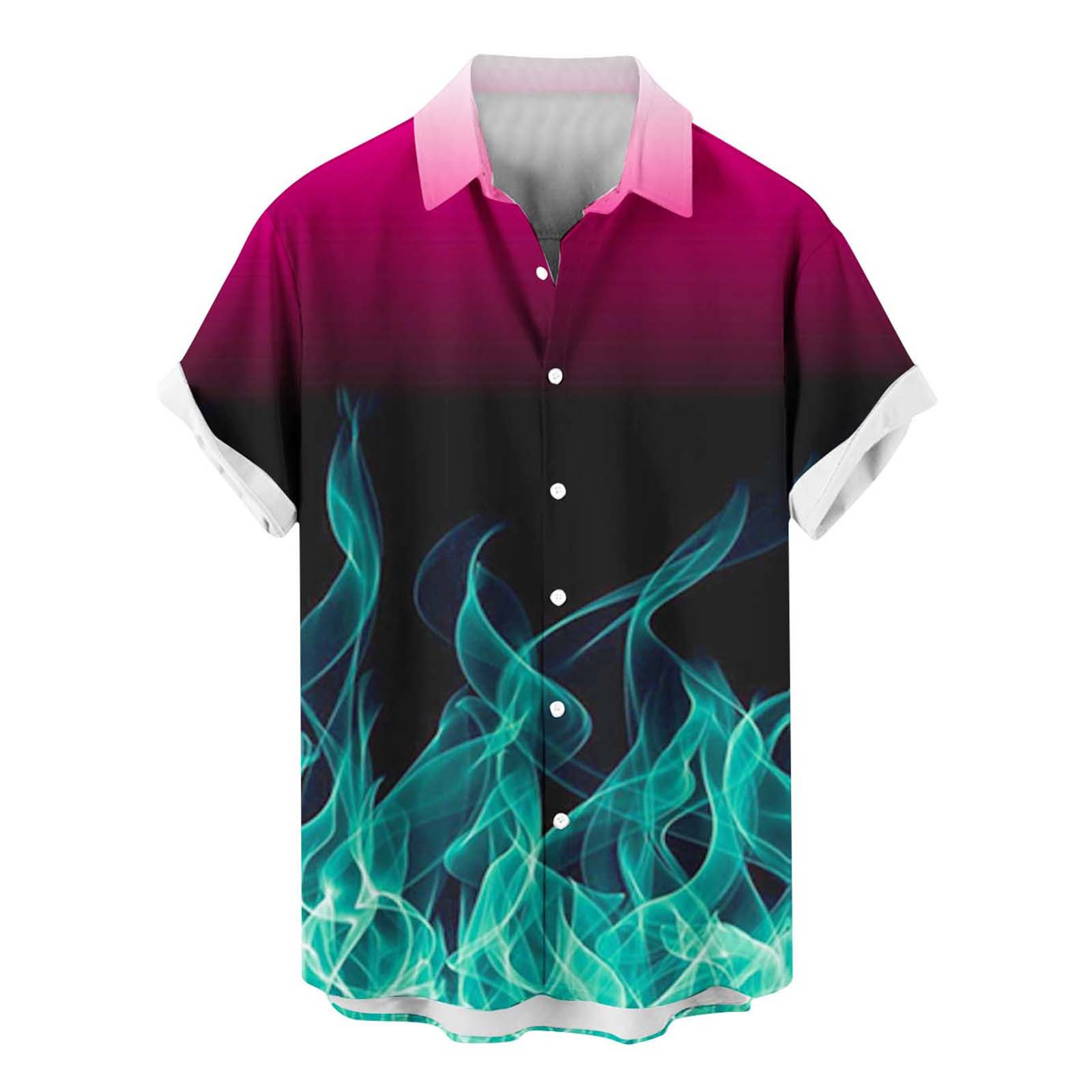 QIPOPIQ Men's Short Sleeve Turndown Collar Shirts Men 3D Fire Pattern Hawaiian Shirt Summer Fashion Printed Have Pockets Button Shirt Tops Tees Shirt Gift for Father & Him 2023 Deals Green 2XL - image 1 of 4