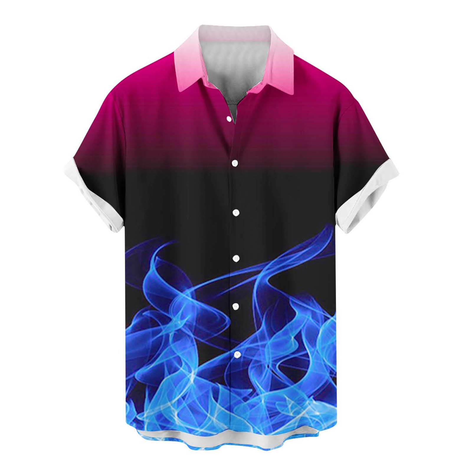 QIPOPIQ Men's Short Sleeve Turndown Collar Shirts Men 3D Fire Pattern Hawaiian Shirt Summer Fashion Printed Have Pockets Button Shirt Tops Tees Shirt Gift for Father & Him 2023 Deals Blue L - image 1 of 4