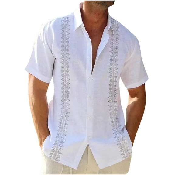 QIPOPIQ Men's Short Sleeve Turndown Collar Shirts Men's Solid Color Hawaiian Shirt Lapel Shirt Summer Beach Vacation Cardigan Shirt Tees Shirt Gift for Father & Him 2023 Clearance White L