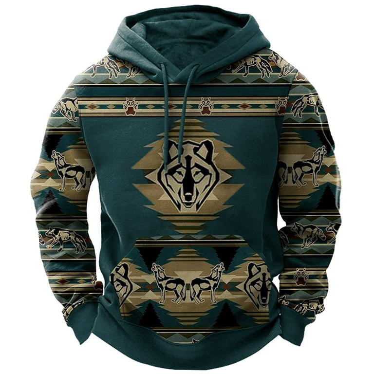 QIPOPIQ Mens Aztec Fleece Jackets Fuzzy Sherpa Pullover Sweatshirts Winter Coats Western Vintage Sweaters with Pocket Clearance Walmart