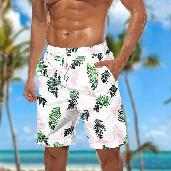 QIPOPIQ Mens Swim Trunks 9 Inch Inseam Bathing Suits Hawaiian Holiday Drawstring Swimming Trunks Beach Shorts with Pocket