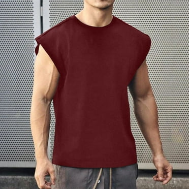 QIPOPIQ Mens Tank Tops, Round-Neck Tank Top, Summer Summer Expanded Shoulder Casual Muscle Gym Casual Sleeveless T-Shirt Vest Clearance