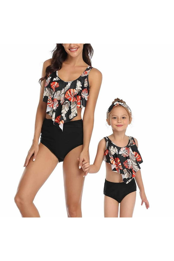Mommy and Me Two Piece Swimsuit Swimwear And Family Matching Swimwear Clothing Mother Daughter Swimsuit Set Adult And Women's Swimsuit 2-Piece Set