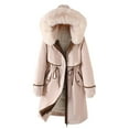 thumbnail image 1 of QIPOPIQ Parka Jacket Women Clearance Drawstring Waist Fuzzy Trim Hooded Heavyweight Winter Coat Plus Size Long Jacket Faux Fur Hood Puffer Jacket Beige 5XL, 1 of 4