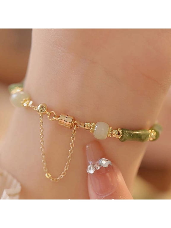 Retro Green Natural Stone Beaded Joint Bracelet for Women, Versatile Fashion Jewelry Gift
