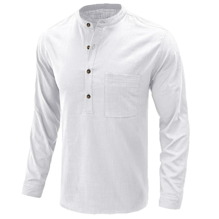 QIPOPIQ Shirts for Men V neck Long Sleeve Solid Pullover Shirt Pocket Button Top Clearance White XL Walmart