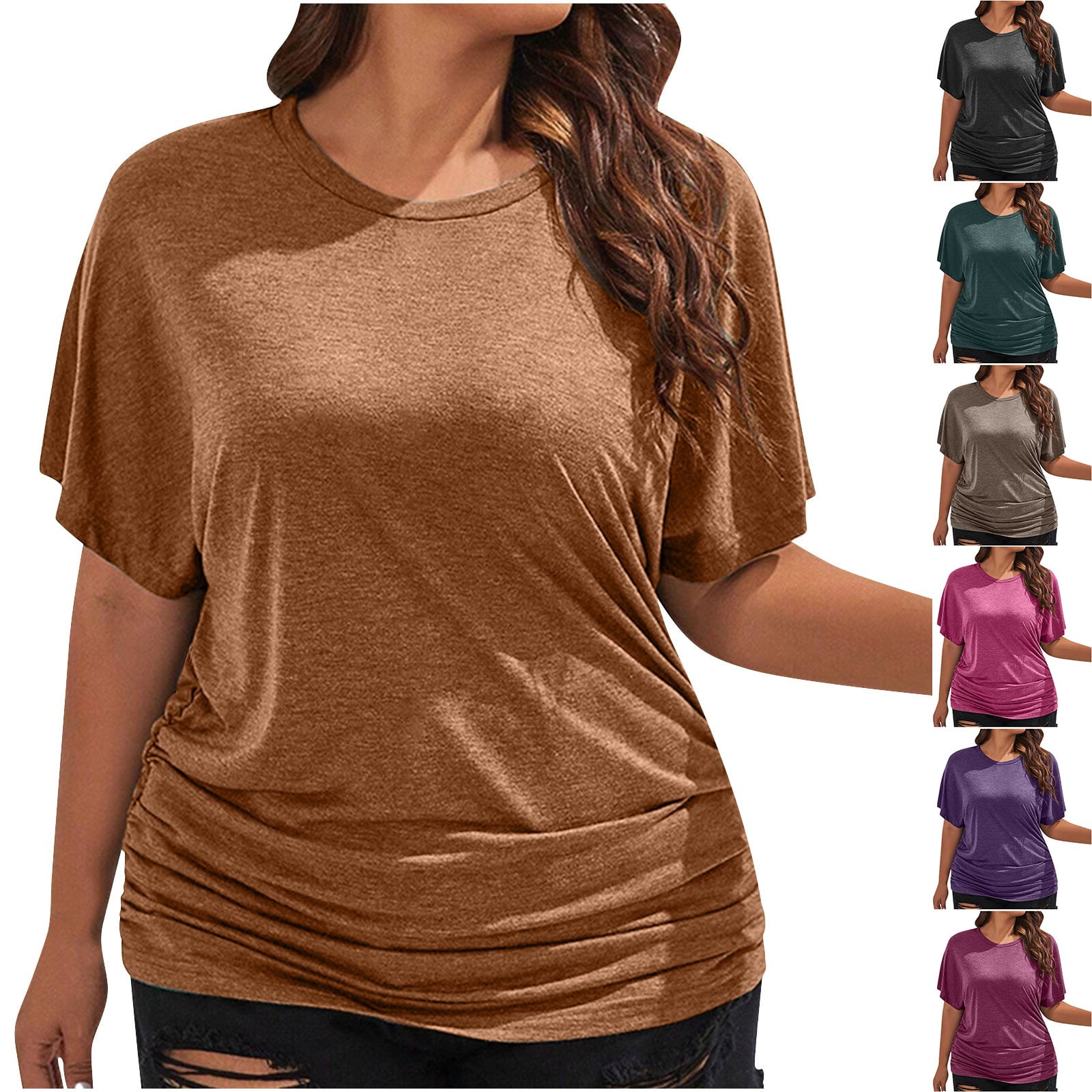 QIPOPIQ Shirts for Women Summer Spring Tops Short Sleeve Oversized T