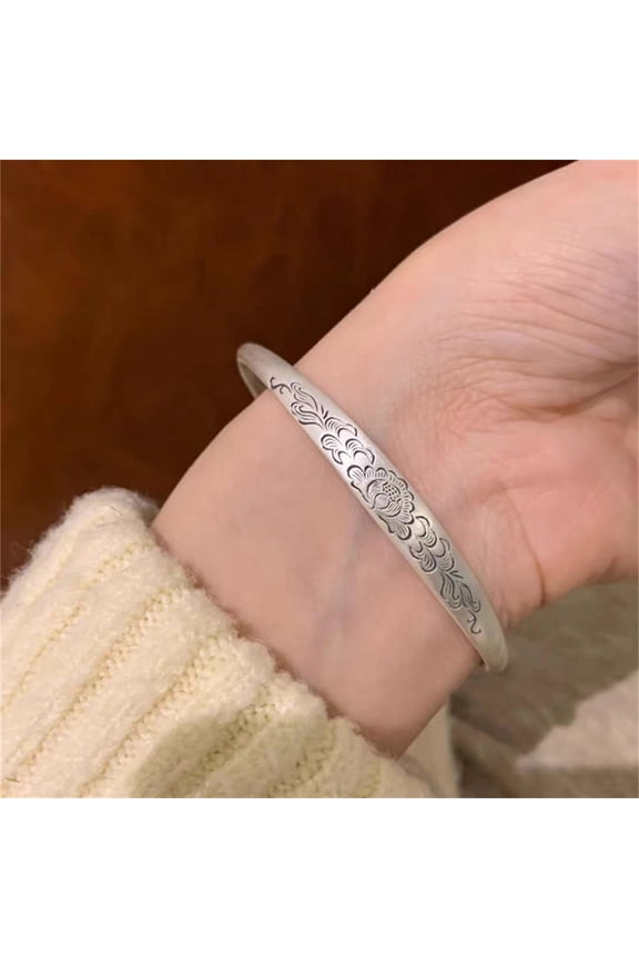 Sterling Silver Lotus Flower Cuff Bracelet for Men Women,Adjustable Opening Bangle Bracelet, Lucky Gifts Birthday Christmas