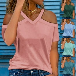 QIPOPIQ Clearance Womens Tops Summer Solid Short Sleeve Plus