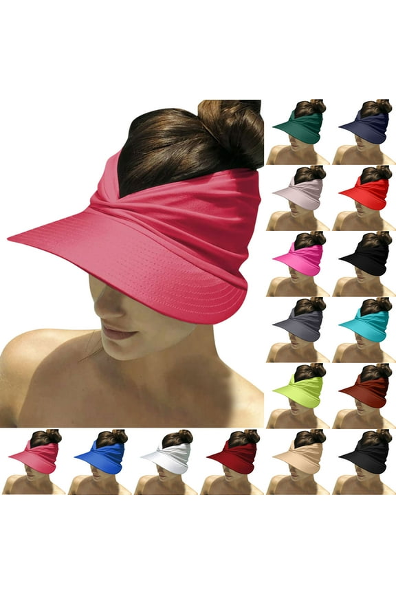 Sun Visor Ponytail Hat for Women Packable Wide Brim Summer Hat with Uv Protection for Sports Golf Tennis Running Clearance