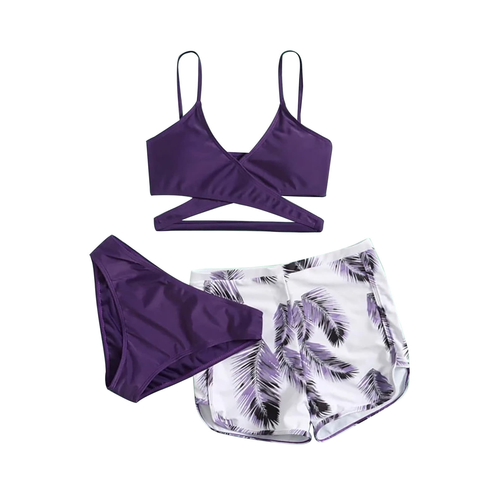 QIPOPIQ Clearance Women's Swimsuits Plus Solid Strap Deep V Split Three