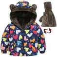 thumbnail image 1 of QIPOPIQ Toddler Baby Boys Girls Reversible Sherpa Fleece Jacket Puffer Coat Print Plush Jacket Winter Thick Keep Warm Hooded Coat, Sizes 3M-6T, Clearance, 1 of 9