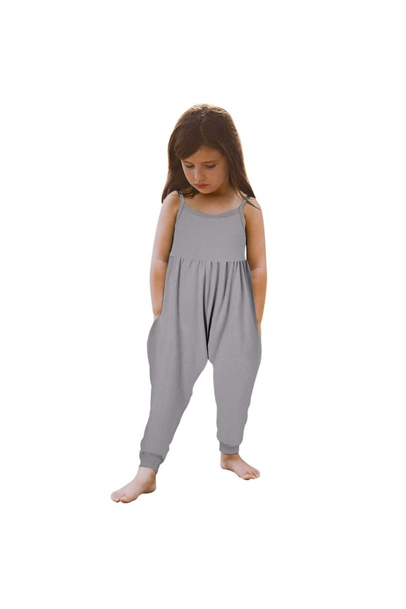 Toddler Girls Jumpsuits & Rompers Clearance Toddler Girls Baby Kids Jumpsuit One Piece Solid Strap Romper Summer Outfits