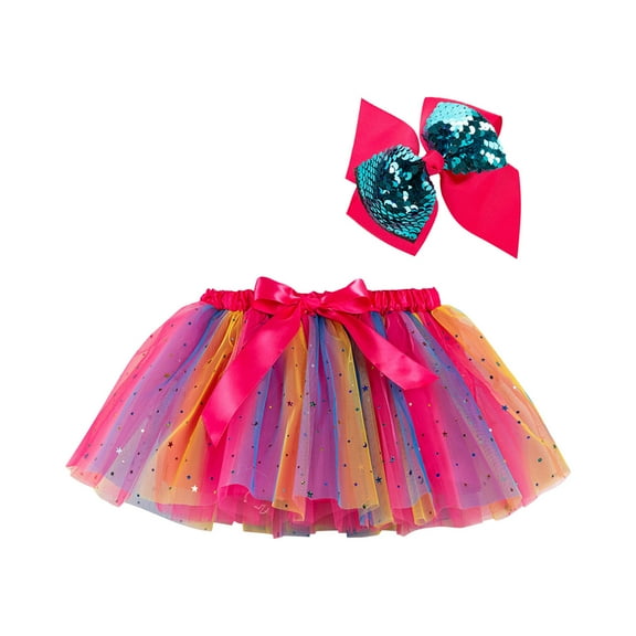 QIPOPIQ Tutus for Girls Clearance Skirt Summer Toddler Girls Cute Party Dance Costume Splice Net Yarn Sequins Tulle Skirt Bow Hairpin Suit Holiday Outfits For Girls