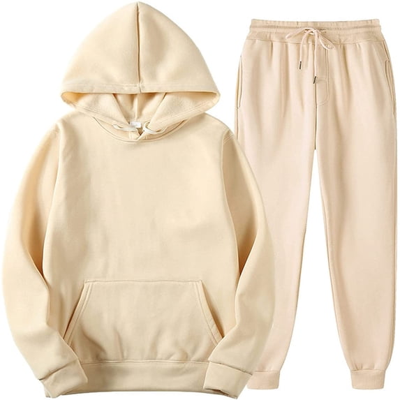QIPOPIQ Two Piece Outfits for Women Men's Sports Tracksuits Long Sleeve Pullover Hoodies Sweatshirt Trousers Suit Clearance Off-white M