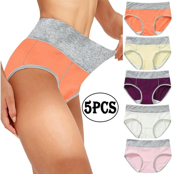 QIPOPIQ Underwear for Women Plus Size 5PC Patchwork Briefs Knickers Bikini Under Panties