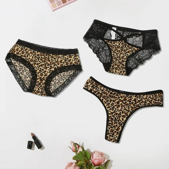 QIPOPIQ Underwear for Women Plus Size Leopard Print Translucent Sheer Lace Tank Cheeky Sexy Underpant Panties,M