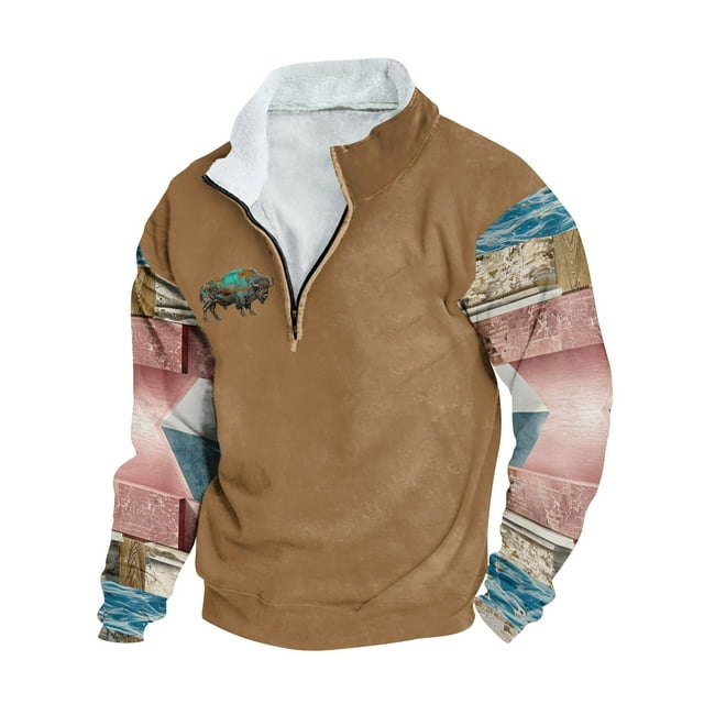 QIPOPIQ Unisex-Adult Fleece Quarter-Zip Cadet Collar Sweatshirt Clearance