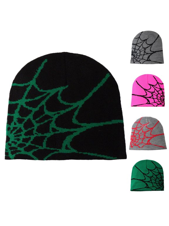 Women Beanie Winter Warm Beanies Men Casual Skullies Outdoor Y2K Gothic Spider Pattern Wool Acrylic Knitted Hat Clearance
