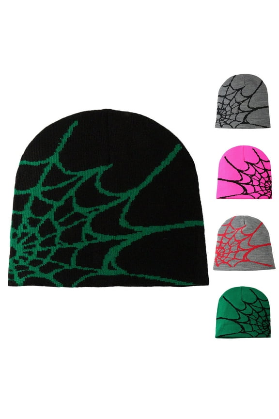 Women Beanie Winter Warm Beanies Men Casual Skullies Outdoor Y2K Gothic Spider Pattern Wool Acrylic Knitted Hat Clearance
