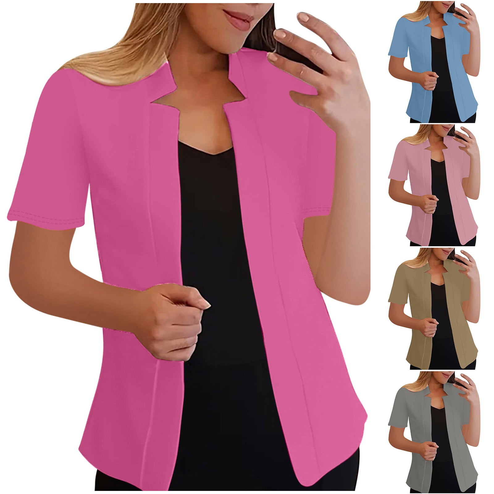 Dokotoo Women's Short Sleeve Blazer - Lightweight Business Casual Jacket With Pockets & Notched Lapel 1 thumbnail image