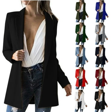 QIPOPIQ Women's 2025 Fall Casual Blazers Long Sleeve Lapel Open Front Button Work Blazer Jackets with Pockets Clearance