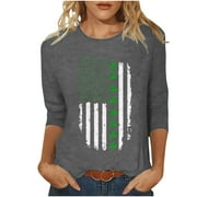 QIPOPIQ Women's 3/4 Sleeve Crew Neck Shirts St. Patrick's Day T Shirts Saint Patricks Day Shamrock Printed T Shirt Lucky Green Shirt St Patricks Day Shirts Tops Holiday Shirts Deals