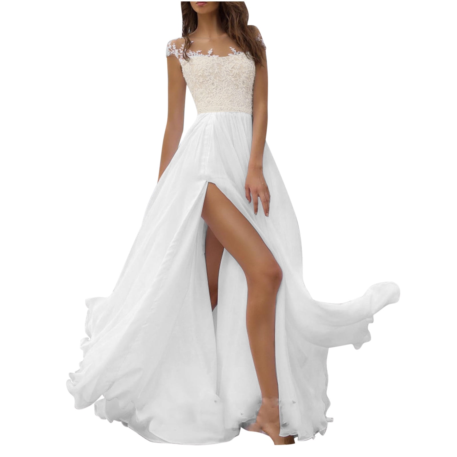 QIPOPIQ Women's Beach Wedding Dresses for Bride 2024 Lace Appliques ...