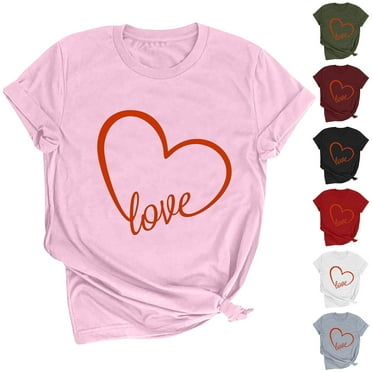 QIPOPIQ Women's Heart Graphic Short Sleeve T Shirts Summer Tops Clearance
