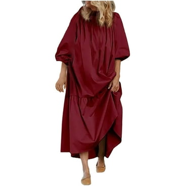 QIPOPIQ Women's Long Lantern Sleeve Loose Maxi Dress Tiered Fall Casual Long Dresses Maxi Dress Caftan Clearance