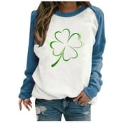 QIPOPIQ Women's Long Sleeve Crew Neck Shirts St. Patrick's Day T Shirts Ladies Loose Shamrock Printed T Shirt Lucky Green Shirt Top Round Neck T-Shirt Saint Patricks Day Holiday Shirts Deals