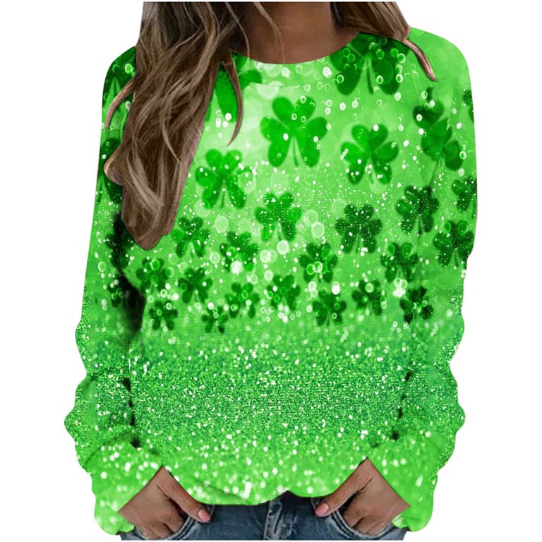 QIPOPIQ Women's Long Sleeve Crew Neck Shirts St. Patrick's Day T