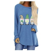 QIPOPIQ Women's Long Sleeve Crew Neck Shirts St. Patrick's Day T Shirts Tunic Shamrock Printed T Shirt Lucky Green Shirt St Patricks Day Shirts T-Shirt Round Neck Holiday Shirts Deals