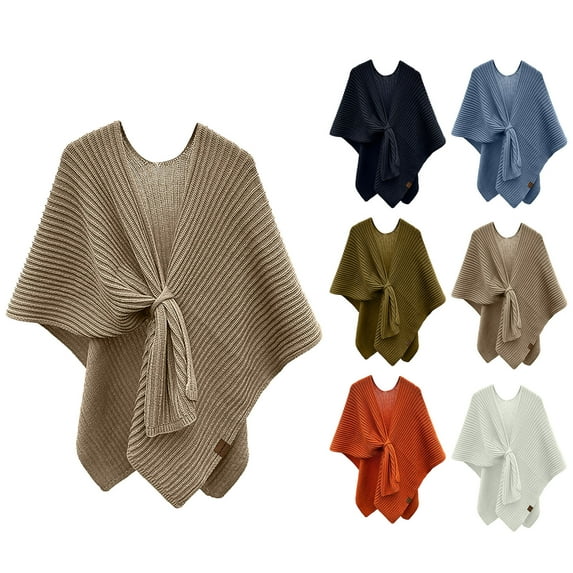 QIPOPIQ Women's Shawl Wrap Poncho Ruana Cape Open Front Cardigan Stripe Shawls for Fall Winter Clearance