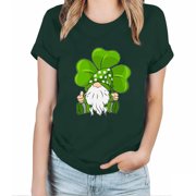 QIPOPIQ Women's Short Sleeve Crew Neck Shirts St. Patrick's Day T Shirts Round-Neck Tunic Shamrock T Shirt Green Shirt St Patricks Day Shirts Elastic Comfy Solid Holiday Shirts Graphic Tees Deals