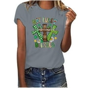 QIPOPIQ Women's Short Sleeve Crew Neck Shirts St. Patrick's Day T Shirts Shamrock T Shirt Green Shirt Letter Printed Shirts Tunic Tops Girls Tees Gift Holiday Shirts Tops Graphic Tees Deals
