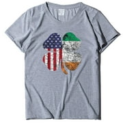 QIPOPIQ Women's Short Sleeve Crew Neck Shirts St. Patrick's Day T Shirts ’ Tee Shamrock T Shirt Green Shirt T-Shirt St Patricks Day Shirts Leaf Printed Four Top Holiday Shirts Graphic Tees Deals