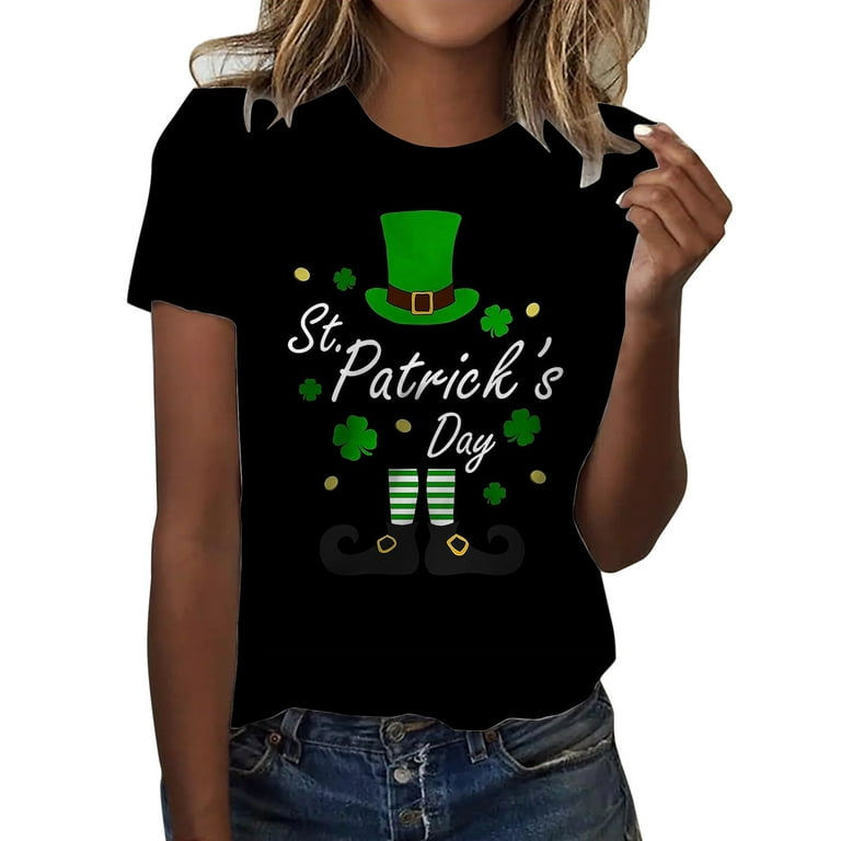 QIPOPIQ Women's Short Sleeve Crew Neck Shirts St. Patrick's Day T Shirts  Tops Shamrock T Shirt Green Shirt Tunic St Patricks Day Shirts Printed  Ladies