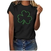 QIPOPIQ Women's Short Sleeve Crew Neck Shirts St. Patrick's Day T Shirts Valentine Floral Shamrock T Shirt Green Shirt Top St Patricks Day Shirts Winter Day Printed Holiday Shirts Graphic Tees Deals