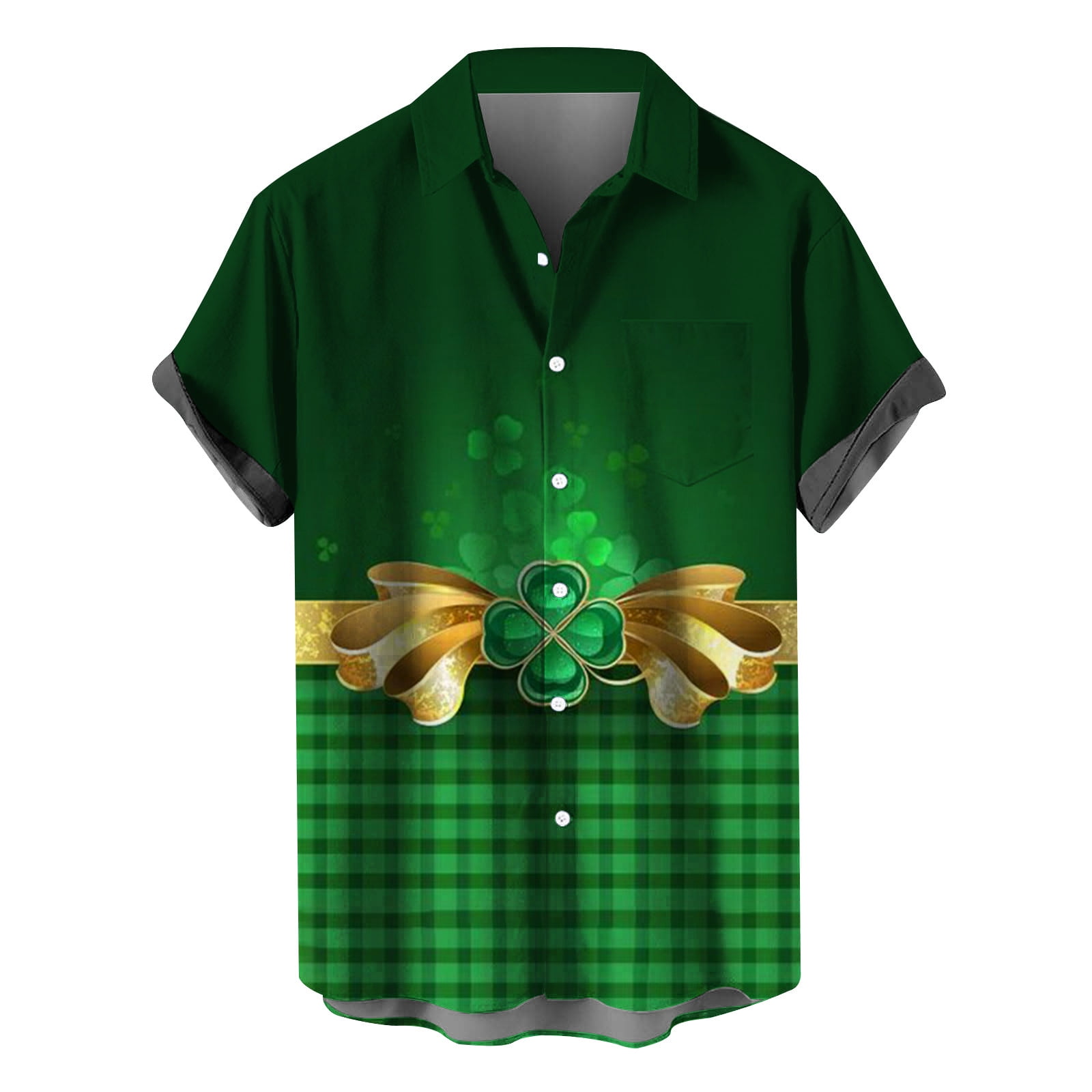 NARHBRG Casual St.Patrick's Day Mens Short Sleeve Shirts Lucky Irish Clover Lapel Shirt Green St Paddys Festival Print Tops, Men's, Size: 3XL