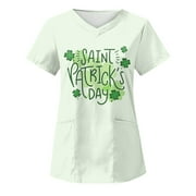 QIPOPIQ Women's Short Sleeve V-Neck Shirts St. Patrick's Day T Shirts Tops Nursing Uniform Shamrock Green Shirt St Patricks Day Shirts Working Uniform V-neck Tops Pocket Tunic Shirts Deals