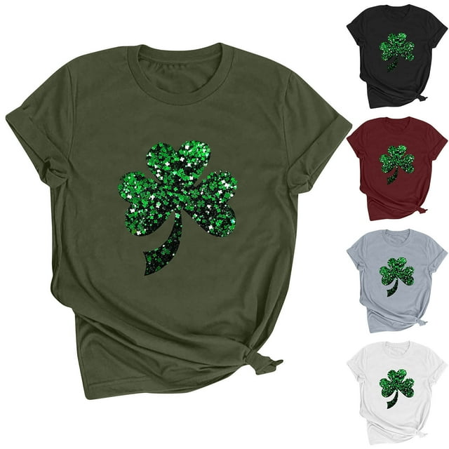 QIPOPIQ Women's St Patrick's Day T-Shirt Lucky Irish Shamrock Paddy's Day Graphic Tees Tops Clearance