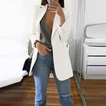 QIPOPIQ Womens 2025 Fashion Spring Lapel Collar Buttons Blazer Jackets for Women Business Casual Clearance