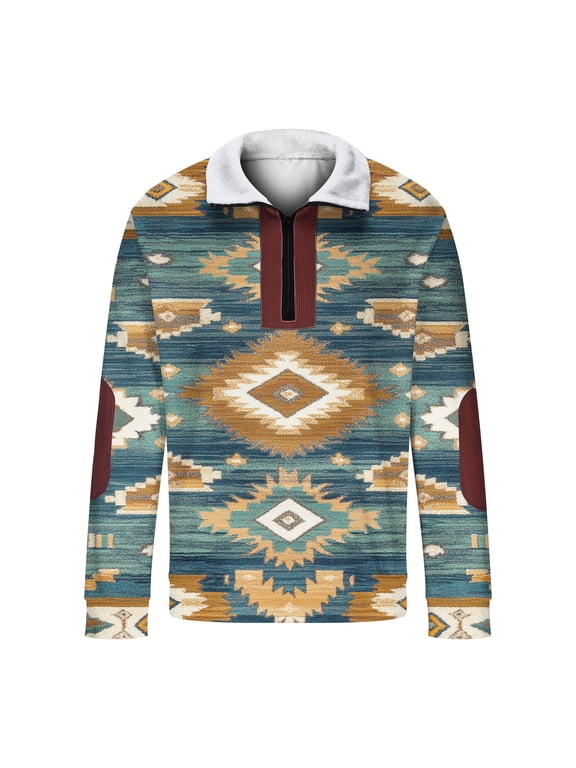Women's Aztec Print Half-Zip Turn-Down Collar Long Sleeve Casual Sweatshirt