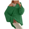 thumbnail image 1 of QIPOPIQ Womens Sweaters Clearance Drop Shoulder Sweater Winter Fashion Casual V-Neck Long Sleeve Sweater Knitwear Green L, 1 of 4