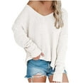 thumbnail image 1 of QIPOPIQ Womens Sweaters Clearance Pullover Sweaters Off Shoulder Knitted Fashion Sweater Large Long Sleeve Comfortable V-Neck Loose Pullover Top Knitwear White 2XL, 1 of 6